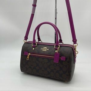 Coach Rowan Satchel in Signature Canvas Leather Rich Brown/Deep Purple
